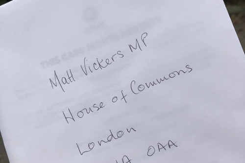 Christmas Card in Envelope addressed to Matt Vickers MP